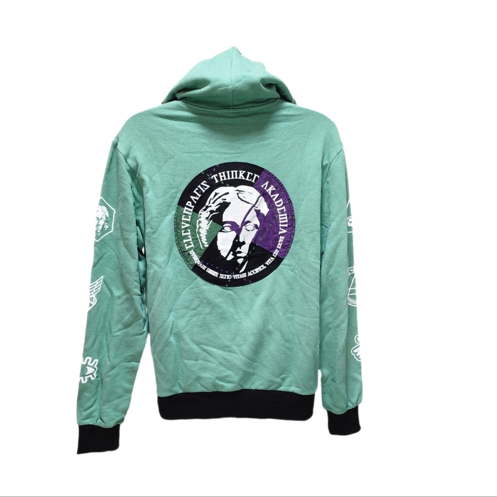 Eleven Paris Graphic Sweatshirt Long Sleeve Men's Drawstring Hoodie Fir green L - Picture 7 of 9